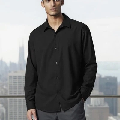 Apt 9 Premier Flex Mens XL Slim Fit Long Sleeve Button Down Shirt Black - Image 1 of 4
