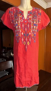 Johnny Was XS Red Linen Embroidered Etienne Dress Cover-up Boho Tunic - Picture 1 of 14