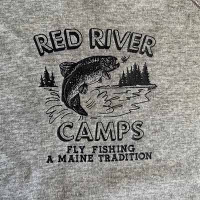 70s VINTAGE RED RIVER CAMPS MAINE FLY FISHING SWEATSHIRT SZ XL SPORTING CAMP 80s - Image 1 of 4