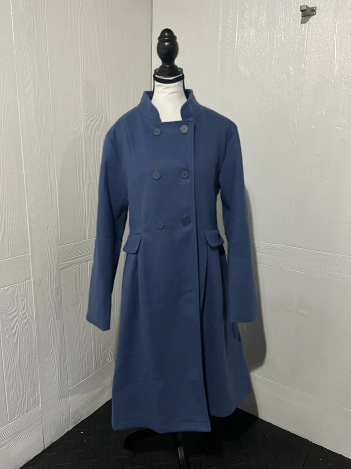 Grace Karin Dress Coat, Size Large, Blue Wool Blend, New with Tags - Image 1 of 4