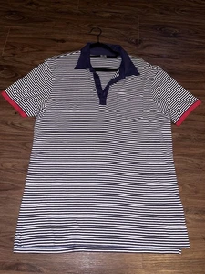 G/FORE Polo Shirt Mens Large Navy White Striped Golf Pima Cotton Chest Pocket - Picture 1 of 8