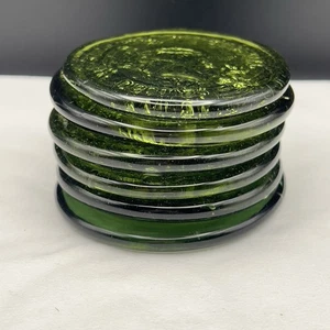 Vintage Jamestown grün Glas Briefbeschwerer Untersetzer ~ 6er Set - Bild 1 von 11