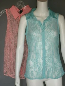 Blusa Junior Encaje Hi/Lo Sin Mangas-Botones-Coral o Aqua-Rue21-Talla S,M,L,XL - Imagen 1 de 12