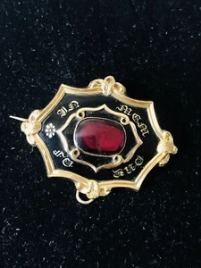 Huge Georgian Solid 9ct Gold Garnet Enamel “In Memory Of” Brooch / Pendant 13.8g - Picture 1 of 10