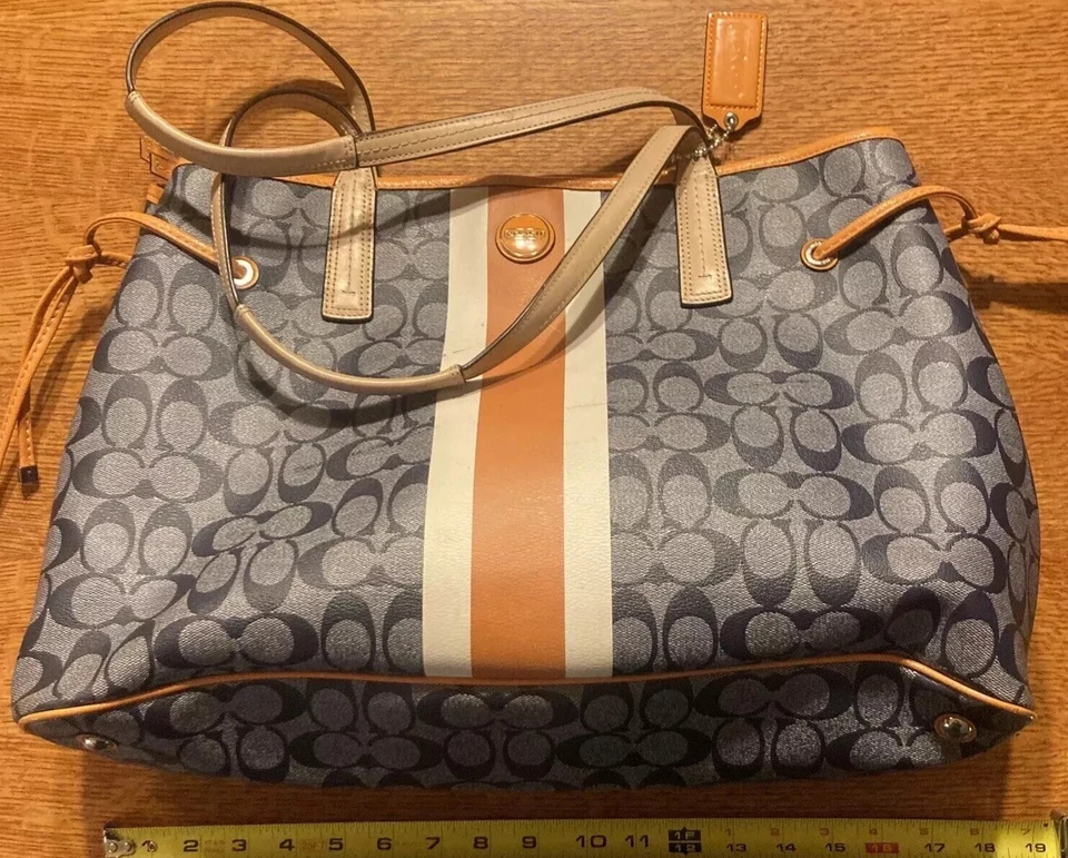 Authentic COACH Signature Shoulder Tote Bag PVC Leather Purple Orange K0292 - Image 1 of 4