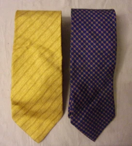 Lot of 2 Dunhill Men's ties One Yellow Stripe/1 Blue/Red Diamond Design vgc - Picture 1 of 2