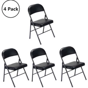 4 Pack Folding Chairs Padded Seat Wedding Chairs with Metal Frame Home Office - Picture 1 of 9