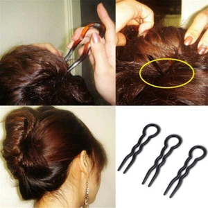 3X Chignon Hair Pin U Stick BLACK Cellulose Acetate Comb Grip Hairpin Chopsticks - Picture 1 of 11