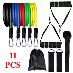 11 PCS Resistance Band Set Yoga Pilates Abs Exercise Fitness Tube Workout Bands - Picture 1 of 12