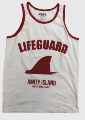 JAWS Mens Lifeguard Amity Island New England White Tank Top Shirt New Small - Image 1 of 4