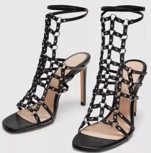 Zara Woman Strappy Leather Heel Sandals With Studs UK5 BNWT RRP £89.99 LAST PAIR - Picture 1 of 13