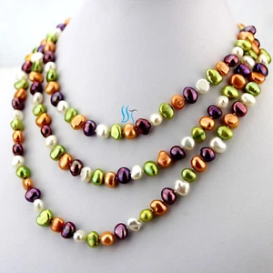 51 Zoll 8 Zoll 6-8 mm Multi Color Barock Süßwasser Perlen Halskette Armband WGOP—KONVOLUT - Bild 1 von 8