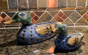 WONDERFUL M.A. HADLEY MULTI COLOR CERAMIC DUCK PLANTER AND DUCKLING ASHTRAY - Picture 1 of 12