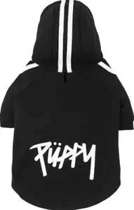 Black "Püppy" Stripped Dog Puppy Pet Sweater Hoodie - Picture 1 of 11