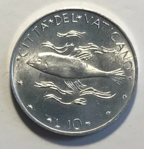 Vatican 10 Lire 1973 - Fish (Ichthys) - Pope Paul VI - Uncirculated - Picture 1 of 3
