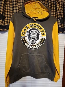 Gas Monkey Garage Mens Medium Brown  & Yellow Hoodie Sweatshirt Long Sleeve - Picture 1 of 9