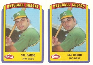2 CARD 1990 SWELL BASEBALL GREATS SAL BANDO BASEBALL CARD LOT #7