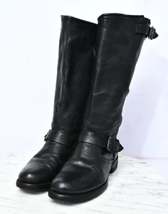 FRYE VERONICA Distressed Black Leather Moto Biker Riding Work Womens Boots Sz 8 - Picture 1 of 12