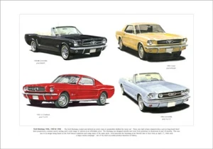 FORD MUSTANG 1964, 1965 & 1966 - Art Print A3 size - Coupé Convertible Fastback - Picture 1 of 1