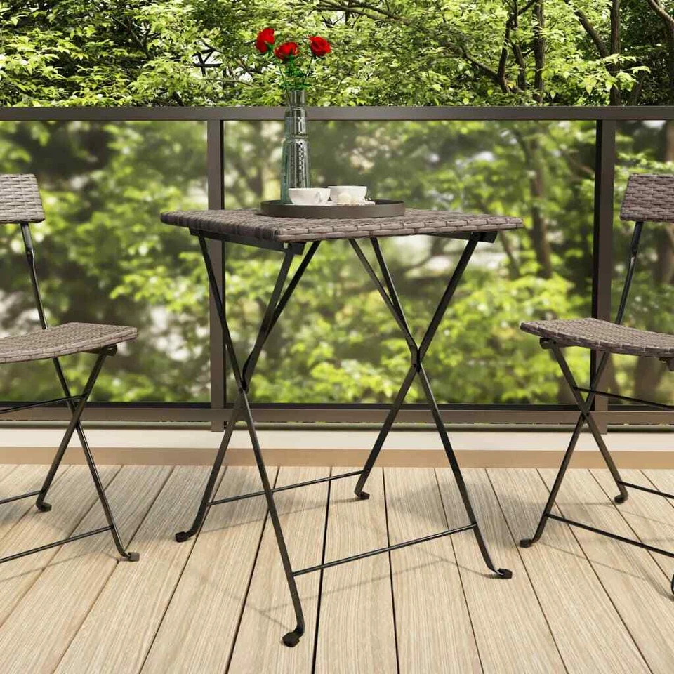 NNEVL Folding Bistro Table Grey 55x54x71 cm Poly Rattan Foto 1 de 4