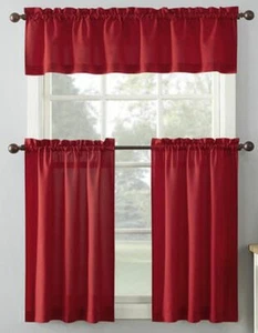 3 pezzi Set tende: 2 livelli (27"x36") e Valance (54"x14") COLORE ROSSO,MARTINE, Lic - Foto 1 di 12