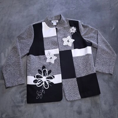 Chaqueta Blazer Anthony Richards Mujer Talla 12P Negra Blanca Floral Manga Larga Abierta Foto 1 de 4