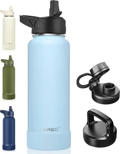 40 oz Insulated Stainless Steel Water Bottle with 3 Lids, Light Blue - Picture 1 of 5