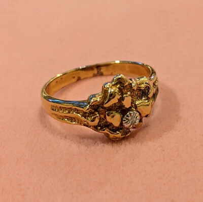 18k Gold-Plated 925 Sterling Silver Ring w/ Genuine Diamond Nugget (1pc) - Image 1 of 4