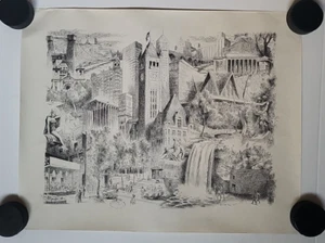 State of Minnesota 21 Landmarks Art Print Poster Pencil 1969 Drawing Cliff Moen - Imagen 1 de 10