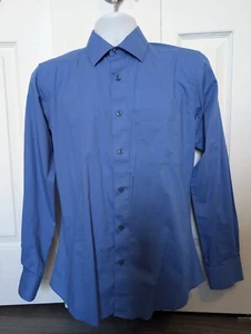 Pierre Cardin Mens Shirt Small Blue Solid Button Up Long Sleeve Pocket Adult - Picture 1 of 6