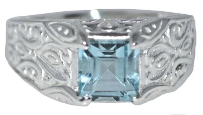 925 Sterling SILVER Blue Topaz Gents Ring, Mens Real Gem Band All Sizes upto Z+3 - Image 1 of 4