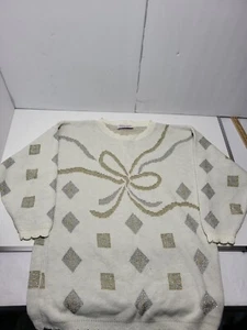 Glamour Knit Sweater Womens XL 90s Y2K White Vintage Tunic Nice Design - Picture 1 of 5