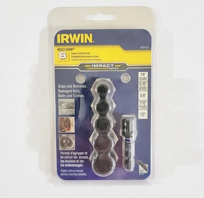 Irwin 1859143 Empuñadura de perno de pozo profundo de impacto 3/8 unidad cuadrada Juego de extractores de 6 piezas EE. UU. Foto 1 de 2