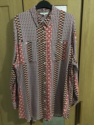 Next Size 16 Pit To Pit 23 inch Pink Mix Geo Print Side Slits Shirt Blouse VGC - Image 1 of 4