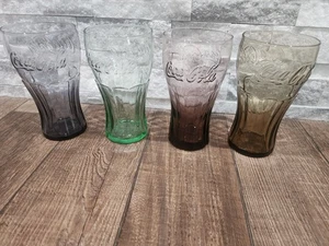 Mcdonalds Coca-Cola glasses Green, Red, Brown & Purple Set Of 4 - Picture 1 of 10