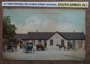 PS 1908 CENTRAL RR of NEW JERSEY STATION, SOUTH AMBOY, N.J Postcard litho HORSES - Bild 1 von 2