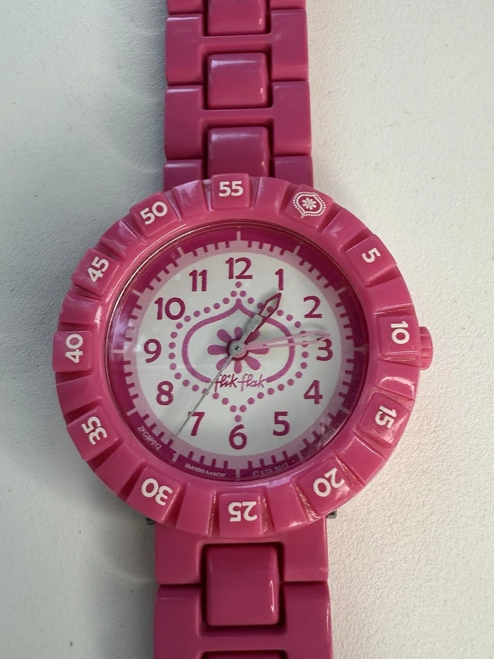 Flik Flak Swatch Swiss Made Pink Diver Style Kids Watch Rotating Bezel 32 MM - Image 1 of 4