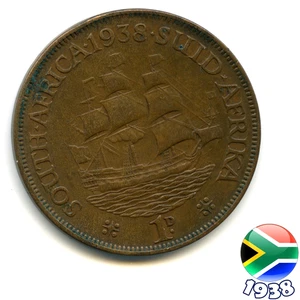 A SOUTH AFRICA 1938 GEORGE VI ONE PENNY coin, 87 Years Old! (Re: 1938_58/9) - Picture 1 of 2