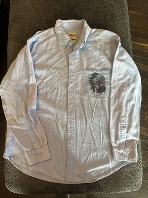 Camisa de mezclilla vintage Protest para hombre talla mediana con botones delanteros azul cabeza de jefe indio Foto 1 de 4