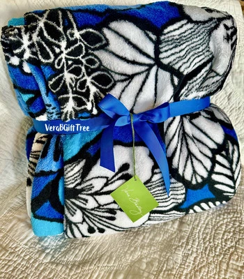 Vera Bradley Plush Throw Blanket BLUE BAYOU Floral Blues RARE NWT New SEALED - Image 1 of 4