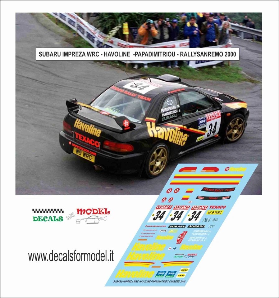 DECALS 1:24  SUBARU IMPREZA WRC - PAPADIMITRIOU - RALLY SANREMO 2000 - Immagine 1 di 1