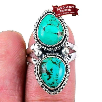 Anel tibetano pedra turquesa prata esterlina sólida declaração Black Friday tamanho 6 - Imagem 1 de 4