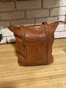 Vilenca Holland Damen Cognac Braun Leder Gewebt Handtasche Schultertasche Tasche - Bild 1 von 15
