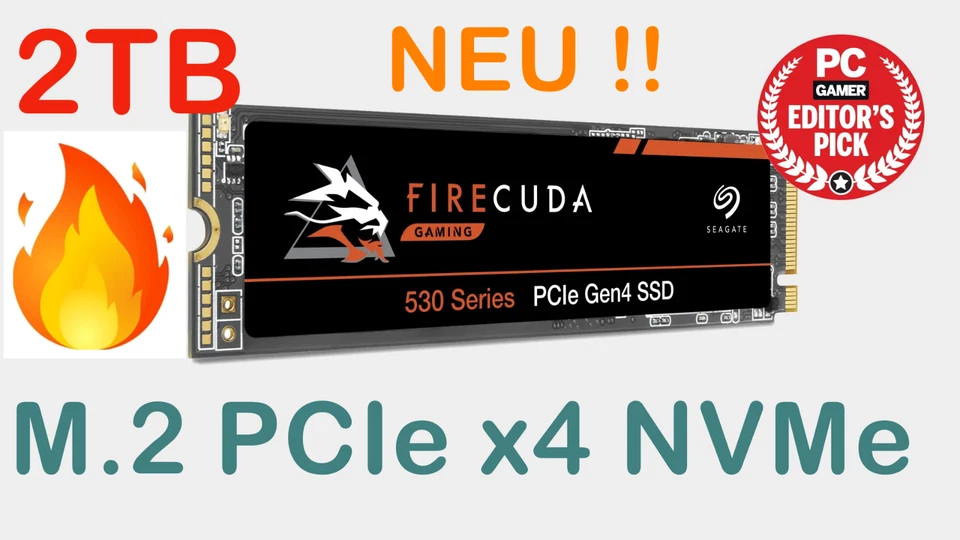 229€ ⭐ 2TB SSD SEAGATE FireCuda 🔥 530 M.2 2280 NVMe PCIe Gen4 x4 2000GB ♾️ NEU! - Bild 1 von 4
