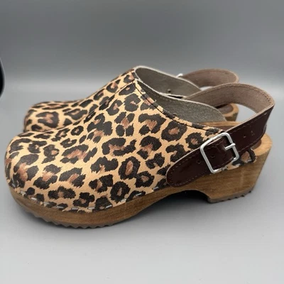 Hanna Andersson Shoes Size EU 33/1.5Y Leopard Print Wedge Clog Leather Strap - Image 1 of 4