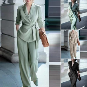 Women Blazer Suit Set Ladies Long Sleeve Formal Work Jacket Pants Suit Set - Picture 1 of 17