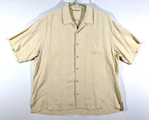 Camisa Tommy Bahama Para Hombre Talla 2XL Crema Abotonada Mezcla Seda Lino Manga Corta - Imagen 1 de 13