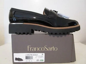 Franco Sarto Carolynn Faux Black Patent Leather Lug Tassel Loafers Size 8.5 W - Picture 1 of 6