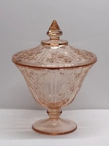 Federal "Sharon Cabbage Rose" Pink Depression Candy Dish W/Lid - Picture 1 of 11