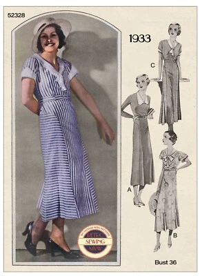 1930's Everyday Tea Dress Vintage Sewing Pattern Bust 36 - Image 1 of 3